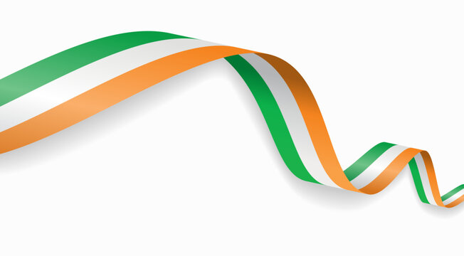 Irish flag waving ribbon design for national holidays. Vector illustration.