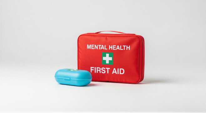 Mental Health First Aid Kit with Pills on White Background