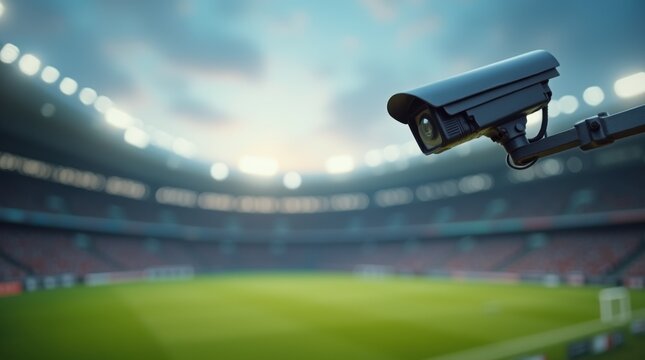 a security camera is looking at a soccer stadium 
