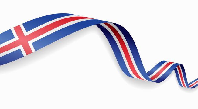Icelandic flag waving ribbon design for national holidays. Vector illustration.