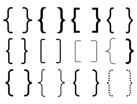Bracket set collection vector, typography symbol set, assorted brackets and braces icons, clean minimal line design