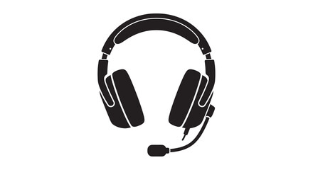 Fototapeta premium Black silhouette of over ear headphones with attached microphone shown