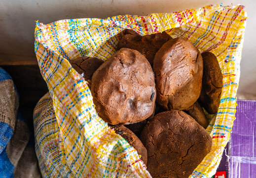 Bag containing processed argan almonds, from the fruit of the Argania spinosa tree, Morocco