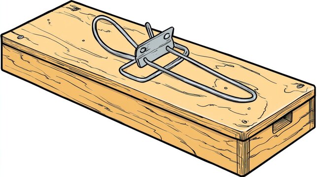 Wooden mouse trap illustration simple design isolated on white background