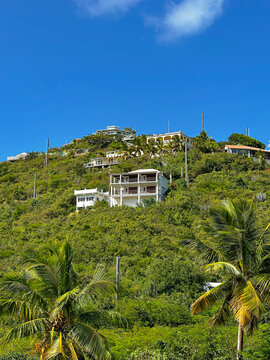 houses on the hill on the island of St. John, USVI in winter 