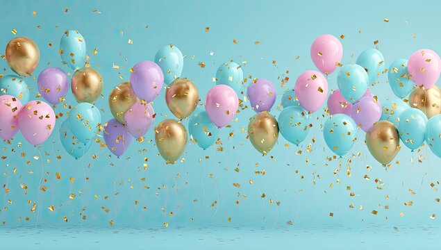 Festive Balloons and Confetti Celebration Background.