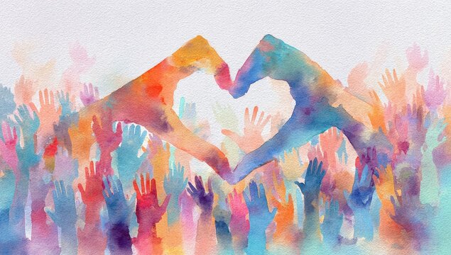 Colorful Hands Forming Heart Shape Symbolizing Unity and Love.