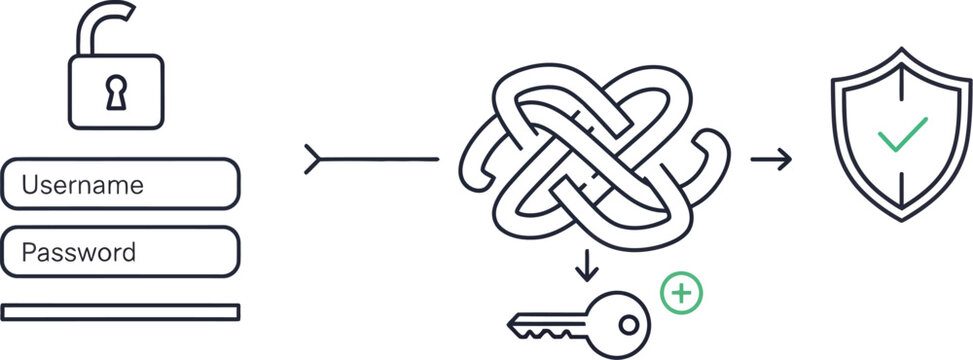 Secure login credentials protected by encryption and a shield