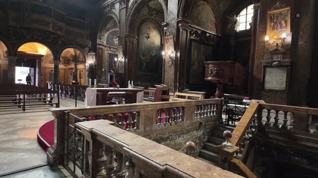 Grand Baroque Interior And Central Nave Of San Silvestro In Capite Rome
