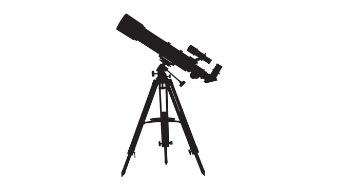 A silhouette of a telescope on a tripod against a white background