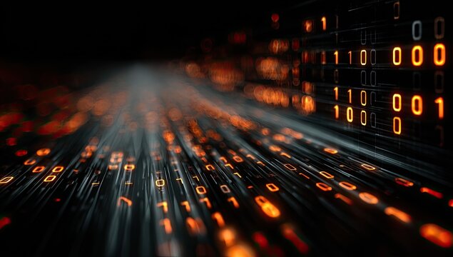 Abstract Digital Data Stream with Binary Code Flowing.