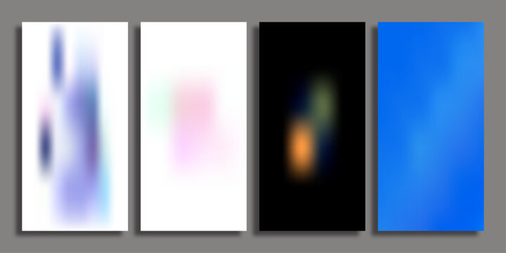 Abstract blurred gradient background set, soft colorful mesh textures for mobile app UI, vibrant aesthetic wallpaper collection in vector format