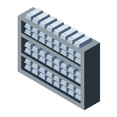 Isometric View of Silver Bars Stored on Shelves. © Sumirah