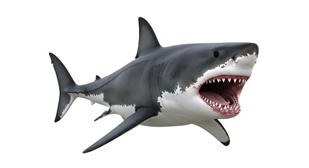 Fototapeta premium Realistic 3d illustration of a large great white shark with open mouth isolated on white background