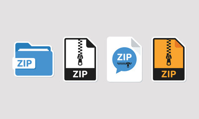 ZIP file icons collection, compressed archive folder and document symbols, modern flat vector set for data storage, file management and digital systems © MstMostarina