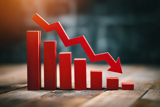 Red downward trending graph arrow indicating financial loss or economic downturn