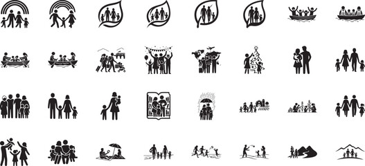 Obraz premium Adventure family travel and outdoor recreation silhouette icons