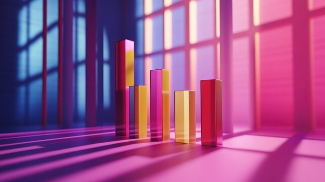 Abstract bar charts visualizing startup and entrepreneurship growth in a modern, brightly lit environment