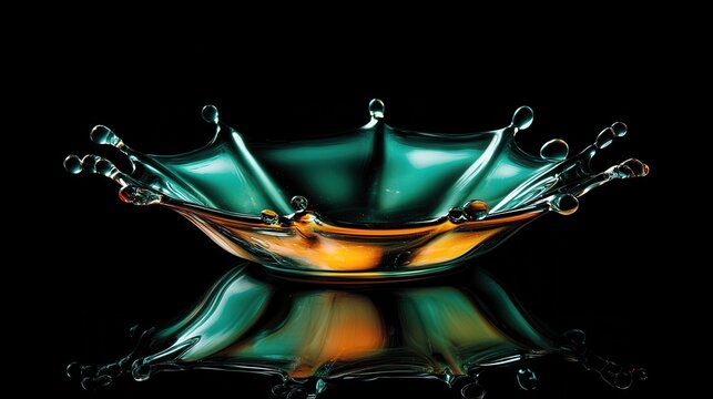 Bold Teal And Orange Liquid Splash Frozen In Mid Motion With Dramatic Reflections