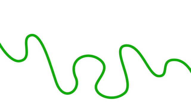 Animated green tape appear and disappear. Decorative line with smooth. Looped video. Linear vector illustration isolated on white background.