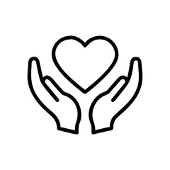 Obraz premium Minimal line art of hands cupping heart symbol for health and emotional wellness icon set.