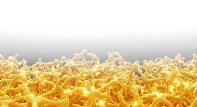 A vibrant illustration of a yellow fibrous network on a gradient background