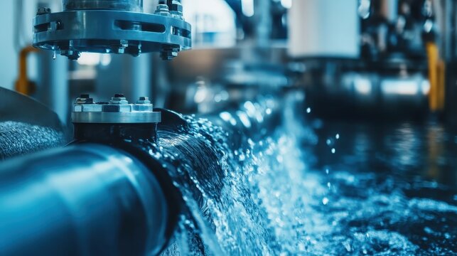 Close up of water flowing from a hydroelectric dam's turbine, generating renewable energy