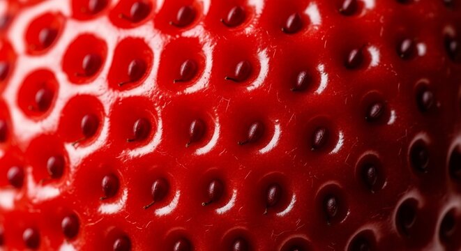 Extreme Close Up Macro Shot of a Ripe Strawberry Surface Texture.