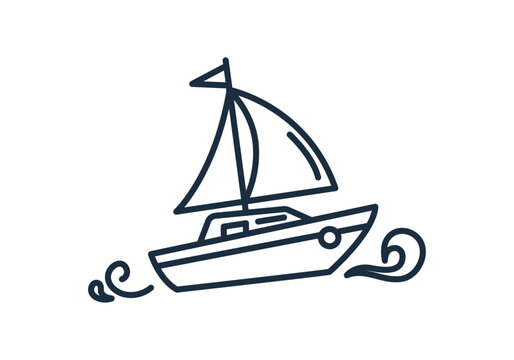 Barco de vela navegando sobre el mar dibujado con l&iacute;neas simples 