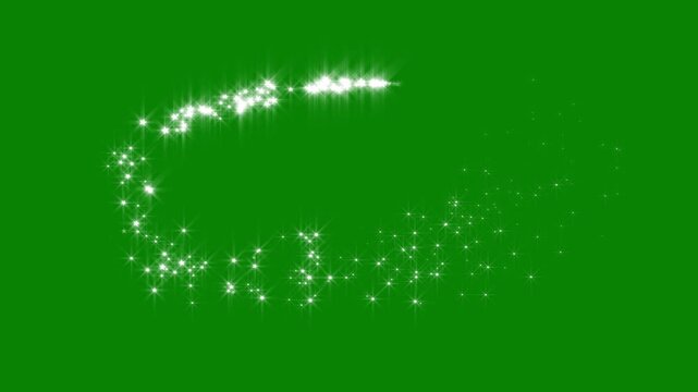 Glowing glitter star trail animation with twinkling magic dust fairy sparkle stars, combined with soft shimmer particles to create a dynamic star line path effect on green screen seamless loop in 4k