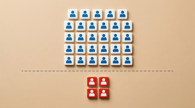 Pyramid of blue people blocks with a few red ones removed