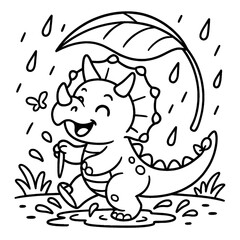 Fototapeta premium Cute Dinosaur with Volcano Scene – Kids Coloring Page Line Art