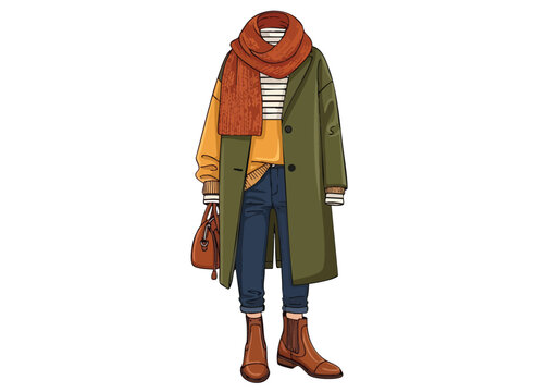 Fashionable winter clothes vector illustration for autumn-winter fashion season