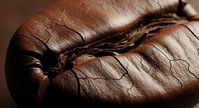 Extreme Close-up Macro Shot of a Single Roasted Coffee Bean.