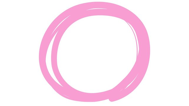 Animated pink decorative lines is drawn. Linear circle frame with copy space. Fluid effect. Drop of liquid moving. Looped video. Vector illustration isolated on white background.