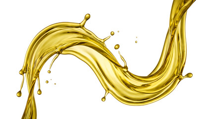 Fototapeta premium Golden Oil Splash Wave Isolated on White Background