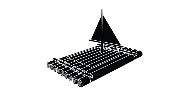 Simple black silhouette of a raft with a sail nautical design silhouette