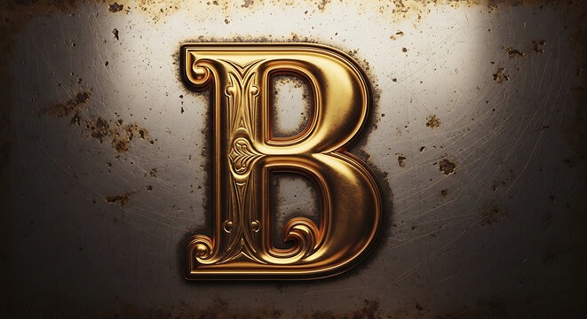Ornate golden capital letter b with detailed flourishes on transparent background