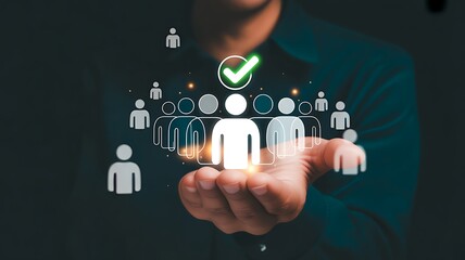 Fototapeta premium Human resource selection represented by a digital illustration of an AI selecting candidates from a crowd