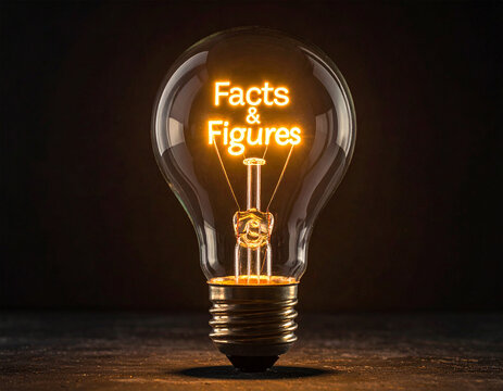 Facts & Figures - Glühbirne mit einem Glühdraht das aussieht wie das Wort "Facts & Figures"