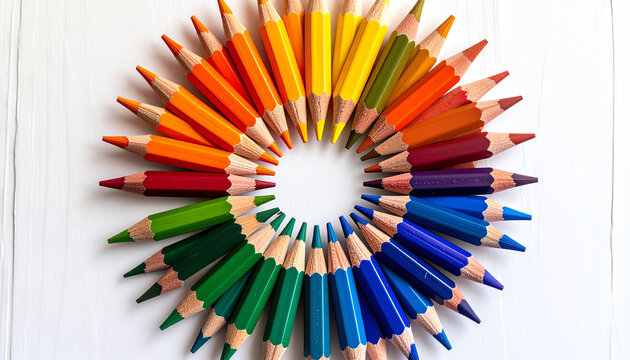 Circle of colorful pencil crayons