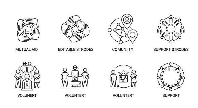 Volunteer and community support icons.