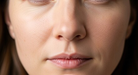 Fototapeta premium Close-up macro shot of a young woman's face showing skin texture and natural features