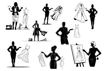 Obraz premium Fashion Designer Vector Illustration Silhouette Tailor Creative Studio Concept