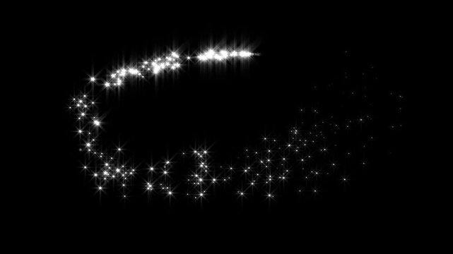 Magic sparkles and glitter line stars animation with glowing fairy dust trails and golden twinkling particles, forming festive star burst effects and cinematic overlay visuals on a black screen in 4k