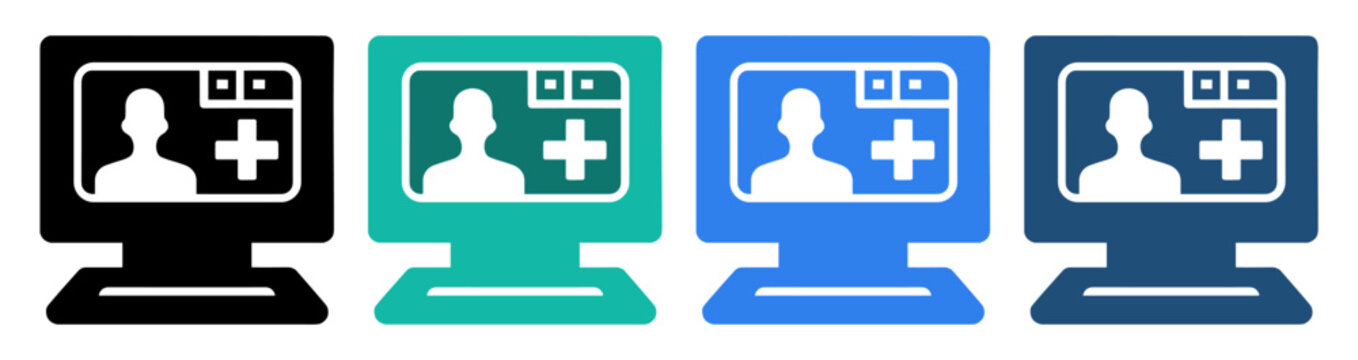 computer profile card add icon set on transparent background