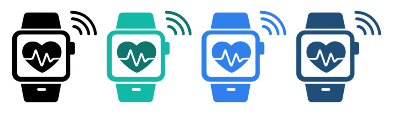 smartwatch heart rate monitoring icon set on transparent background