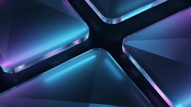 Abstract Glass Panels with Neon Light Reflections on Dark Background.