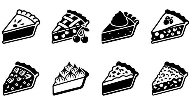 Cake slices pie portions icon vector set, Slice of dessert cake sweet food, Cheesecake icon, Cake slices vector set