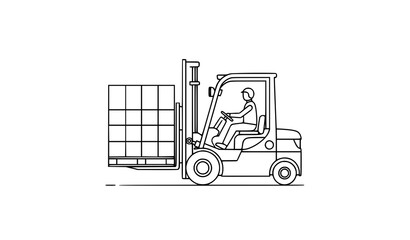 Outline forklift icon with operator driving material handling vehicle for warehouse logistics symbol © HoriProshad